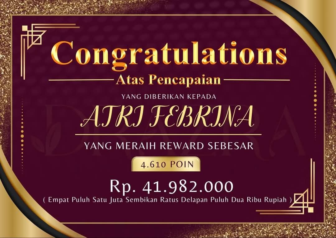 Reward Atri Febrina 4.610 poin dan Rp41.982.000